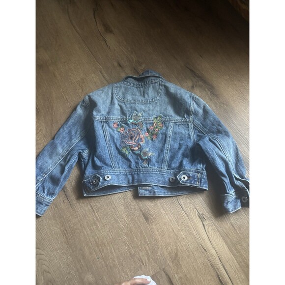 MISS ME EMBROIDERY FLORAL SEXY CROP DESIGN CUTE COACHELLA DENIM JACKET M - Picture 7 of 8